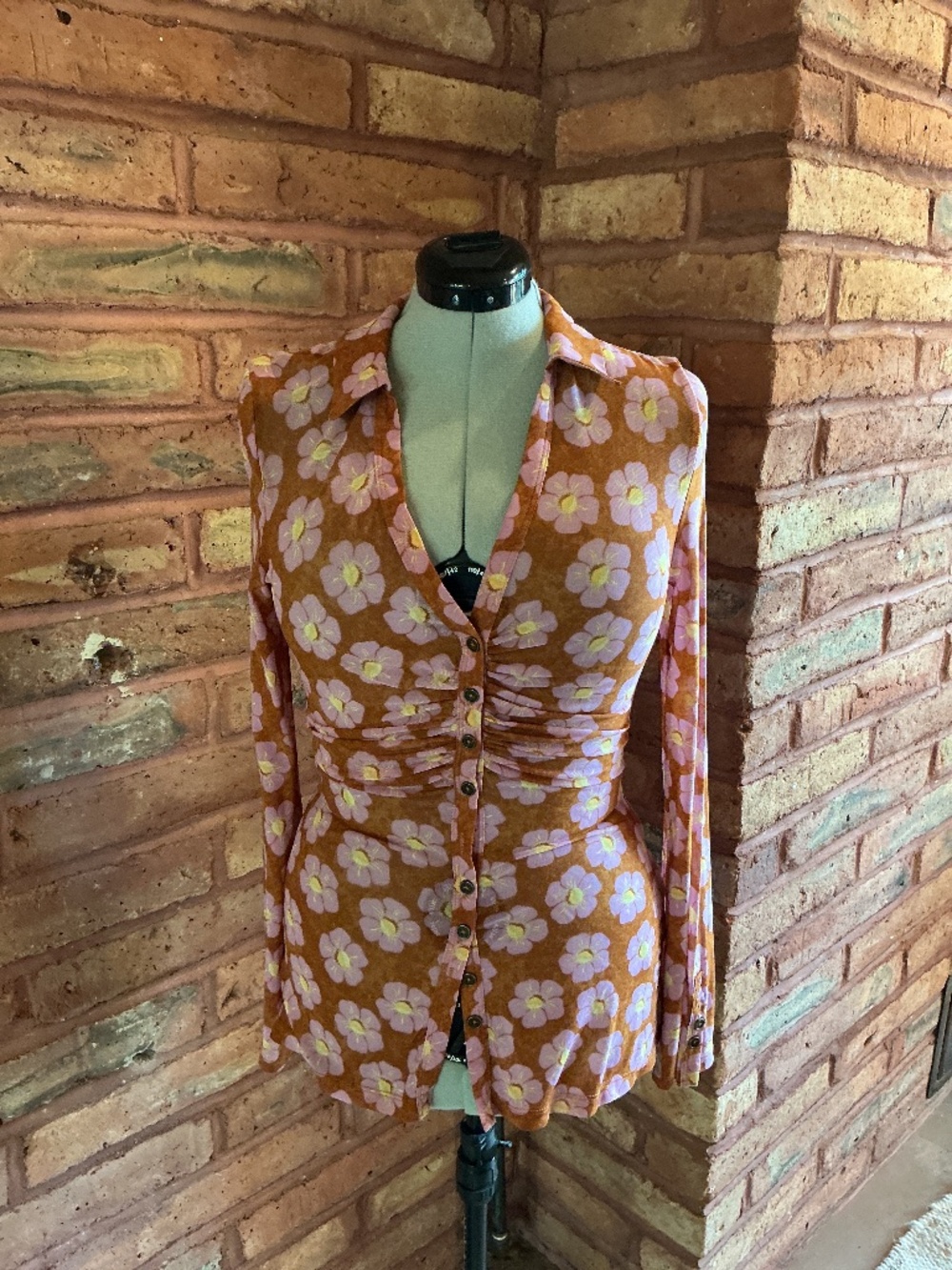 Free People Sheer Blouse with Pink Daisies